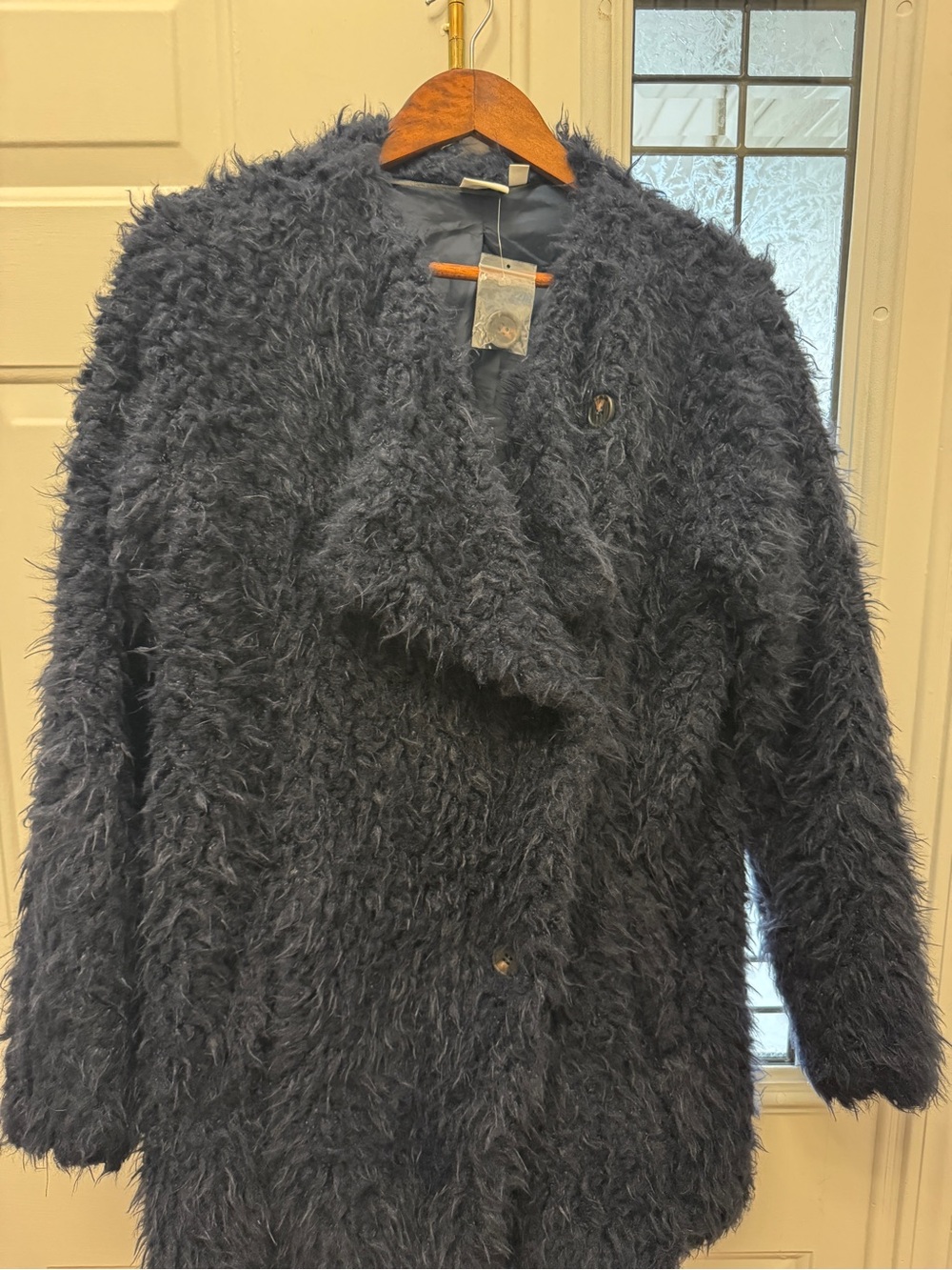 new directions Navy Faux Fur Teddy Jacket